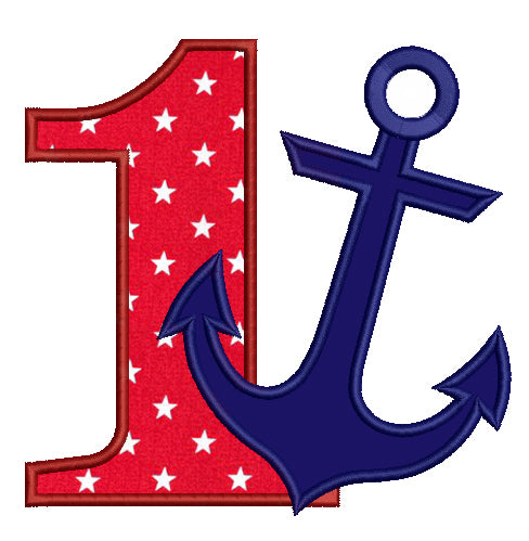 Number One Birthday Anchor Marine Applique Machine Embroidery Digitized Design Pattern