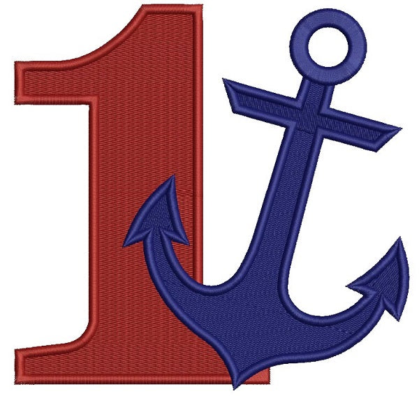 Number One Birthday Anchor Marine Filled Machine Embroidery Digitized Design Pattern
