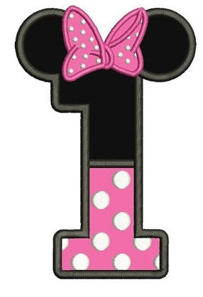 Number One First Birthday Girl Minnie Mouse Ears Applique Machine Embr ...