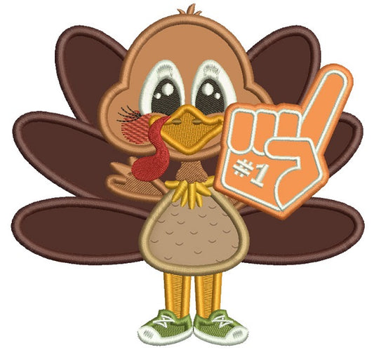 Number One Football Fan Turkey Thanksgiving Applique Machine Embroidery Design Digitized Pattern
