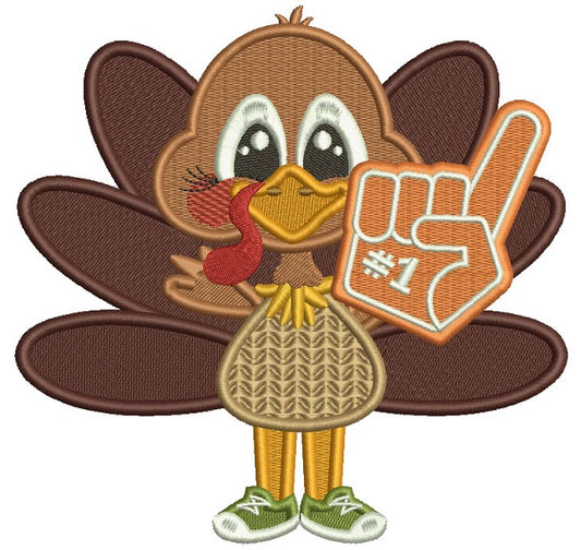 Number One Football Fan Turkey Thanksgiving Filled Machine Embroidery Design Digitized Pattern