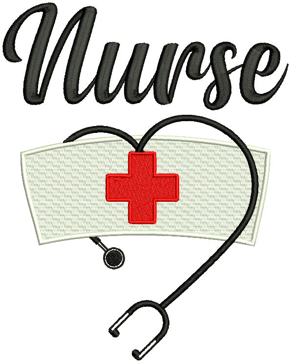 Nurse Red Cross And Stethoscope Filled Machine Embroidery Design Digitized Pattern