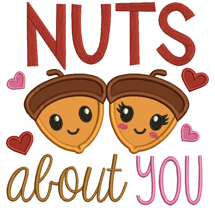 Nuts About You Two Acorns Love Applique Machine Embroidery Design Digitized Pattern