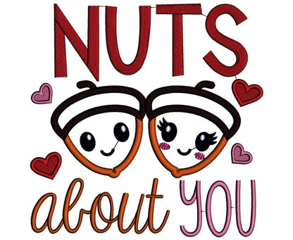 Nuts About You Two Acorns Love Applique Machine Embroidery Design Digitized Pattern