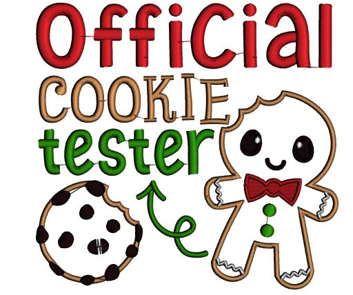Official Cookie Tester Gingerbread Man Christmas Applique Machine Embroidery Design Digitized Pattern