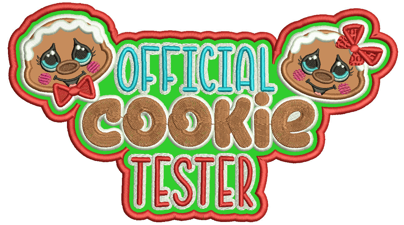 Official Cookie Tester Girl And Boy Gingerbread Man Christmas Applique Machine Embroidery Design Digitized Pattern