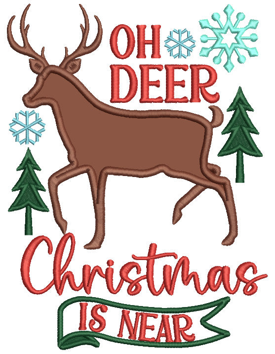 Oh Deer Christmas Is Near Snowflakes Christmas Applique Machine Embroidery Design Digitized Pattern
