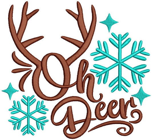 Oh Deer Snow Flakes Christmas Filled Machine Embroidery Design Digitized Pattern