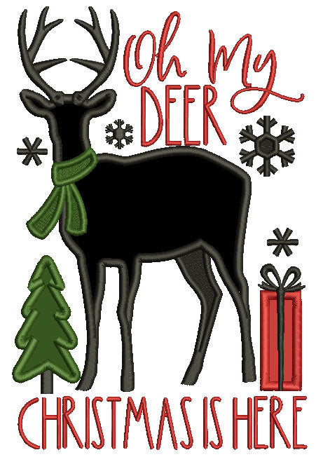 Oh My Deer Christmas Is Here Applique Machine Embroidery Design Digitized Pattern