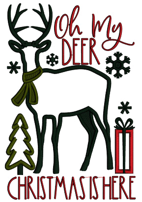 Oh My Deer Christmas Is Here Applique Machine Embroidery Design Digitized Pattern