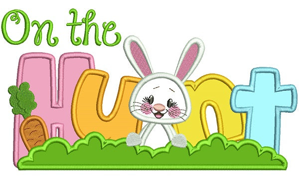 On The Hunt Easter Bunny Applique Machine Embroidery Design Digitized Pattern