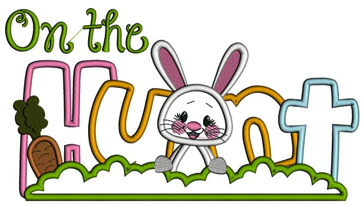On The Hunt Easter Bunny Applique Machine Embroidery Design Digitized Pattern