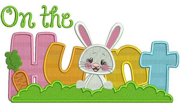 On The Hunt Easter Bunny Filled Machine Embroidery Design Digitized Pattern