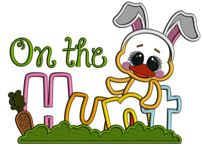 On The Hunt Easter Chick Wearing Bunny Ears Applique Machine Embroidery Design Digitized Pattern