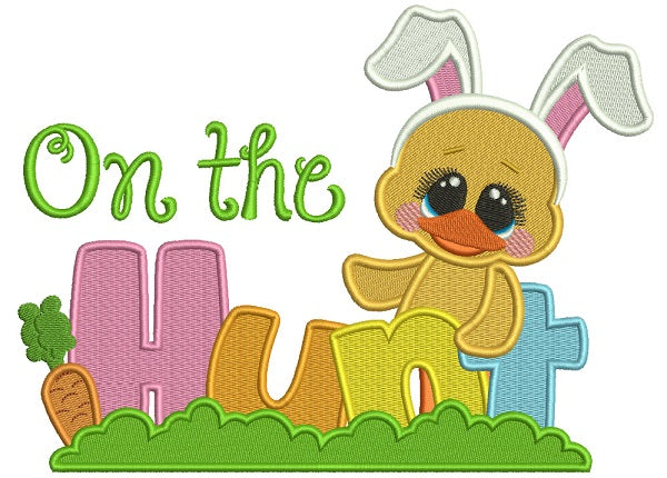 On The Hunt Easter Chick Wearing Bunny Ears Filled Machine Embroidery Design Digitized Pattern