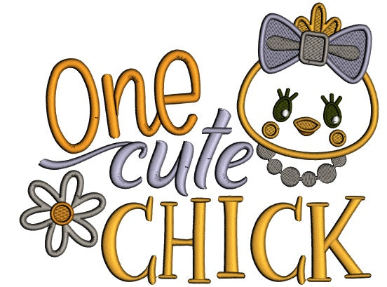 One Cute Chick And Flower Easter Applique Machine Embroidery Design Digitized Pattern