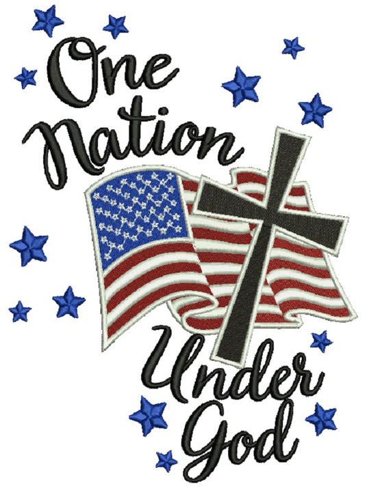 One Nation Under God American Flag With Cross Patriotic Filled Machine Embroidery Design Digitized Pattern