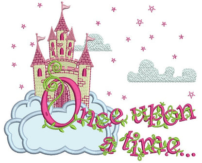 Once Upon a Time Fairy tale Castle Applique Machine Embroidery Design Digitized Pattern