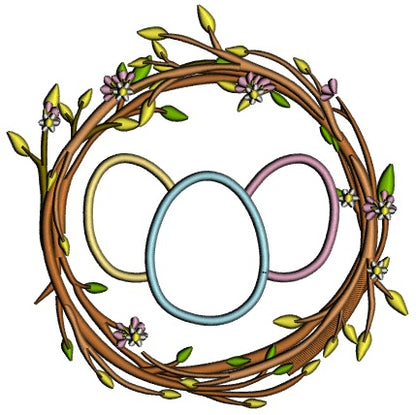 Ornamental Flower Wreth With Eggs Easter Applique Machine Embroidery Design Digitized Pattern