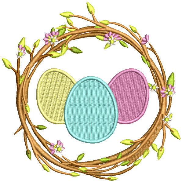 Ornamental Flower Wreth With Eggs Easter Filled Machine Embroidery Design Digitized Pattern