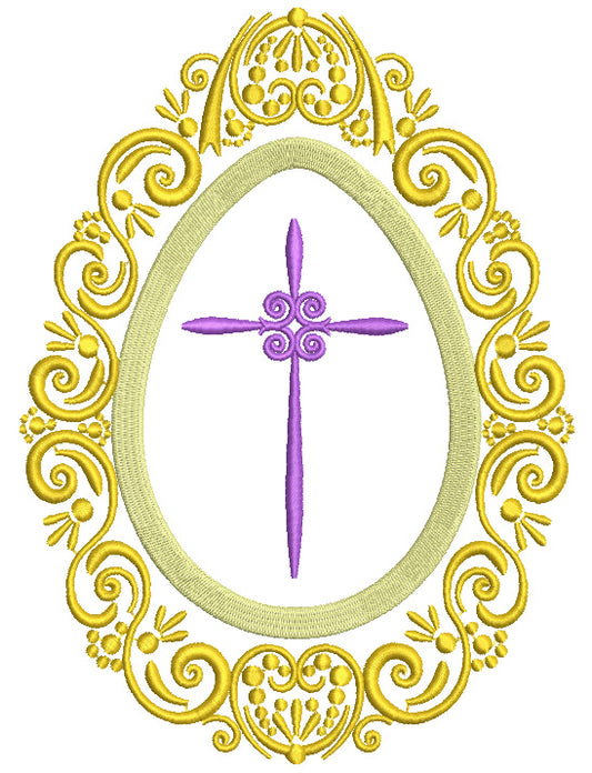 Ornamental Frame With a Cross Filled Machine Embroidery Design Digitized Pattern