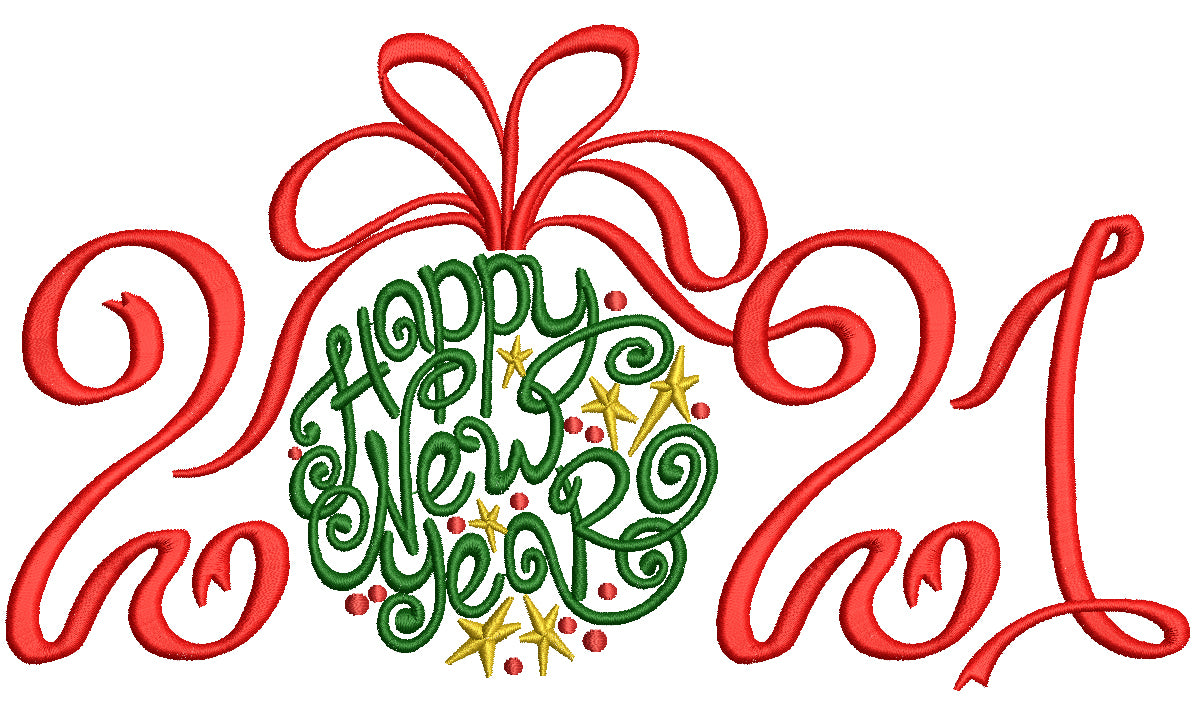Ornate 2021 Happy New Year Filled Machine Embroidery Design Digitized Pattern