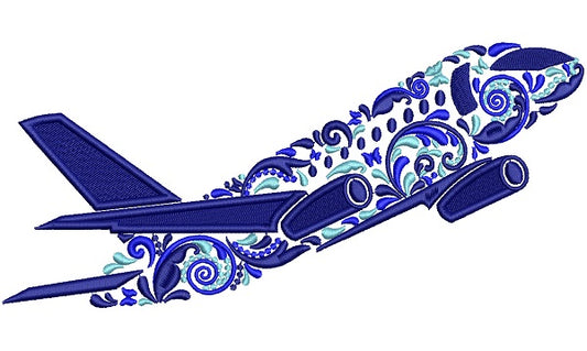 Ornate Airplane Filled Machine Embroidery Design Digitized Pattern