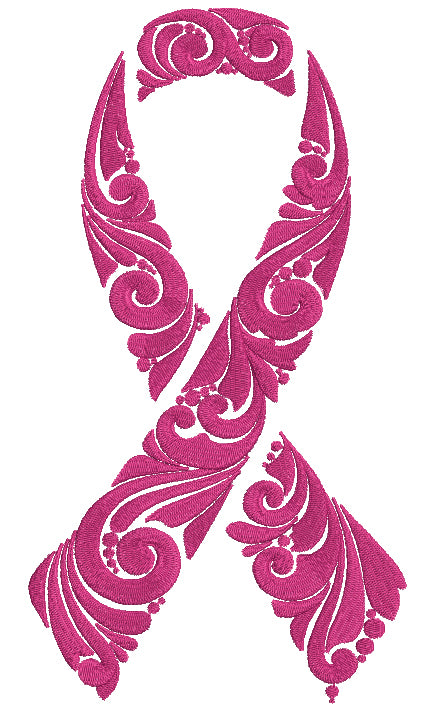 Ornate Breast Cancer Awareness Ribbon Filled Machine Embroidery Design Digitized Pattern