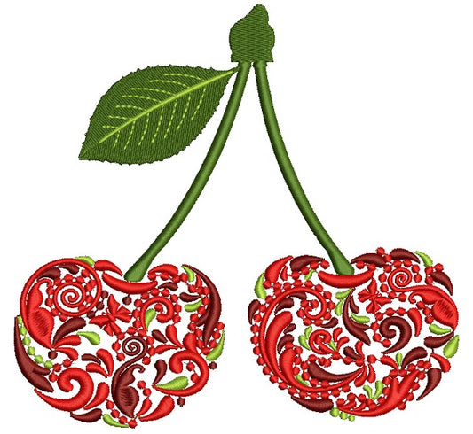 Ornate Cheries Filled Machine Embroidery Design Digitized Pattern