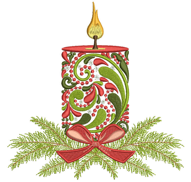 Ornate Christmas Candle Filled Machine Embroidery Design Digitized Pattern