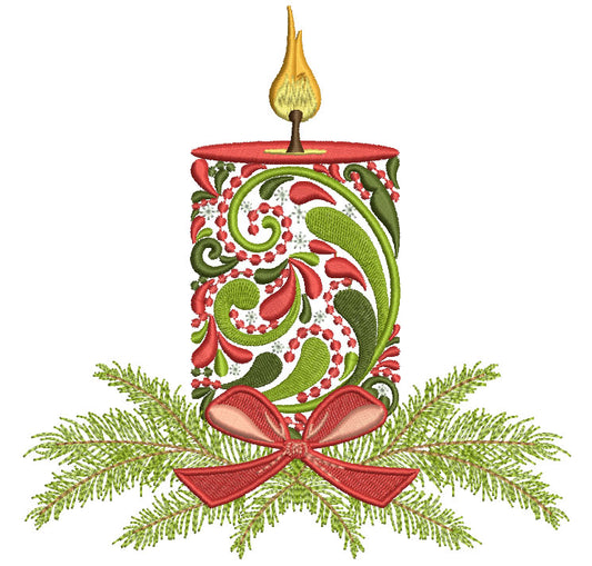 Ornate Christmas Candle Filled Machine Embroidery Design Digitized Pattern