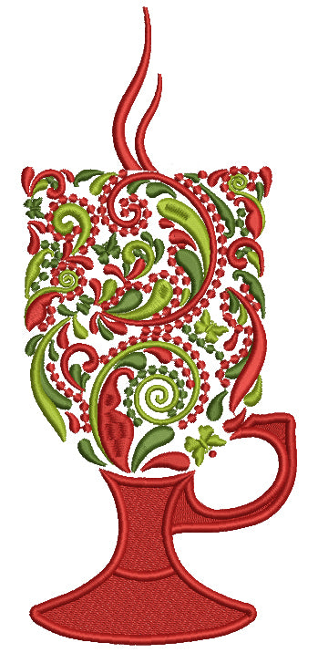 Ornate Christmas Hot Chocolate Glass Filled Machine Embroidery Design Digitized Pattern