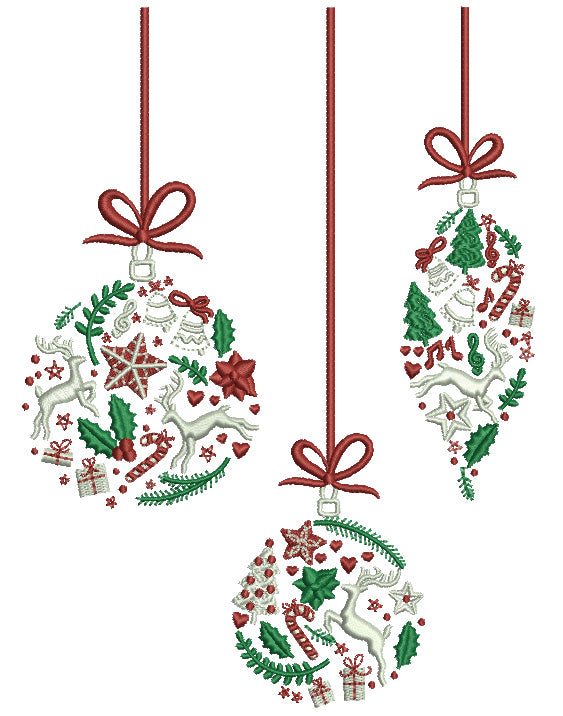 Ornate Christmas Ornaments With Stars and Reindeer Filled Machine Embroidery Design Digitized Pattern