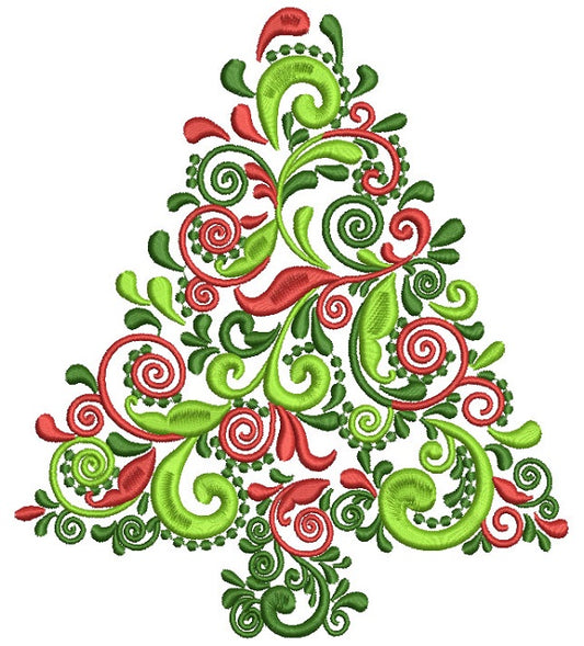 Ornate Christmas Tree Filled Machine Embroidery Design Digitized Pattern
