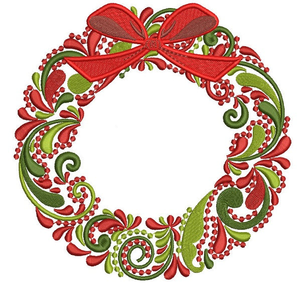 Ornate Christmas Wreath Filled Machine Embroidery Design Digitized Pattern