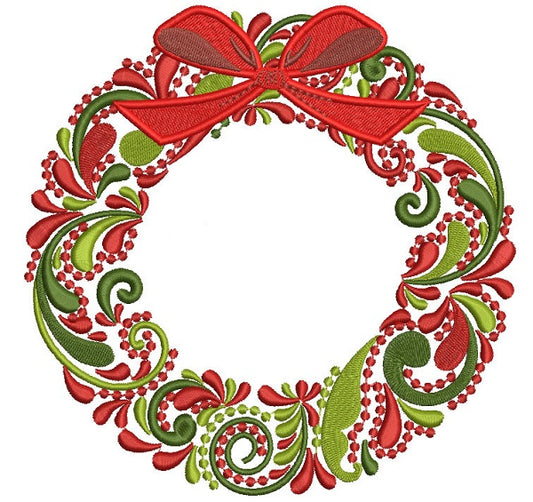 Ornate Christmas Wreath Filled Machine Embroidery Design Digitized Pattern