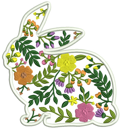 Ornate Easter Bunny With Flowers Applique Machine Embroidery Design Digitized Pattern