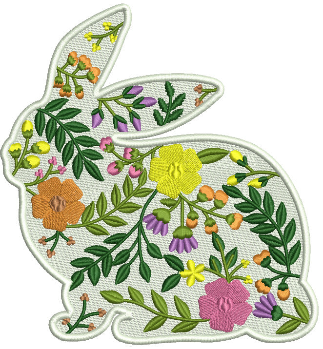 Ornate Easter Bunny With Flowers Filled Machine Embroidery Design Digitized Pattern