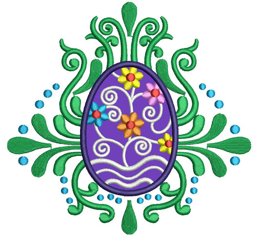 Ornate Easter Egg Applique Machine Embroidery Digitized Design Pattern
