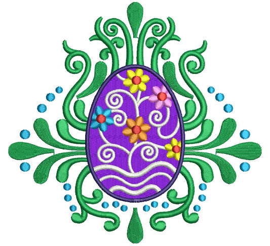 Ornate Easter Egg Filled Machine Embroidery Digitized Design Pattern
