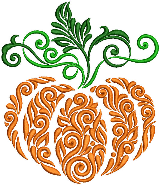 Ornate Floral Pumpkin Filled Machine Embroidery Design Digitized Pattern