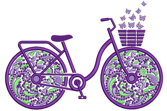 Ornate Flower Bicycle Filled Machine Embroidery Design Digitized Pattern