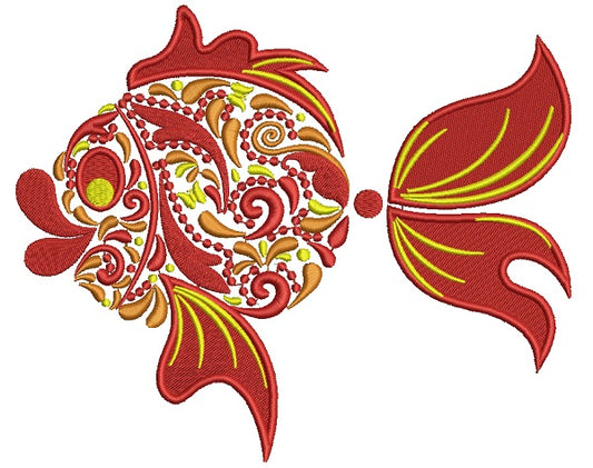 Ornate Goldfish Filled Machine Embroidery Design Digitized Pattern