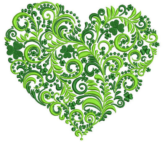 Ornate Green Plants Heart Filled Machine Embroidery Design Digitized Pattern