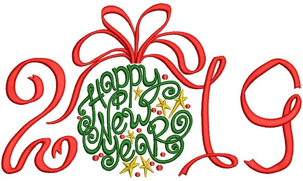 Ornate Happy New Year 2019 Filled Machine Embroidery Design Digitized Pattern