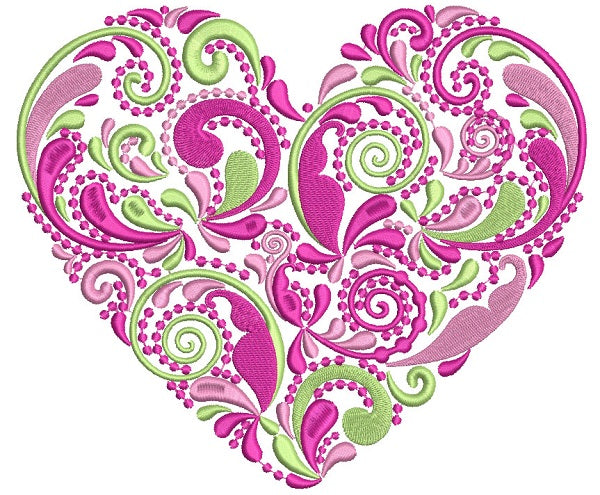 Ornate Heart Love Filled Machine Embroidery Design Digitized Pattern