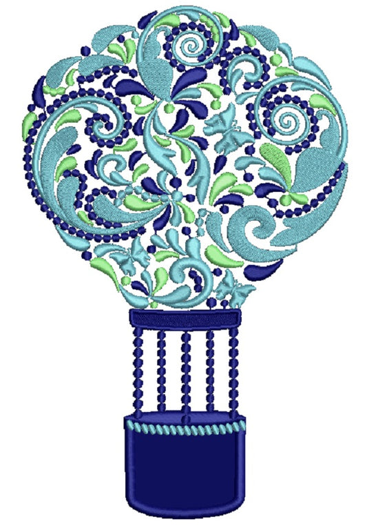 Ornate Hot Air Balloon Applique Machine Embroidery Design Digitized Pattern