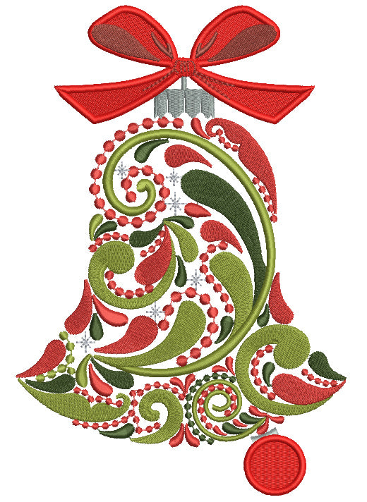 Ornate Jingle Bell Christmas Filled Machine Embroidery Design Digitized Pattern