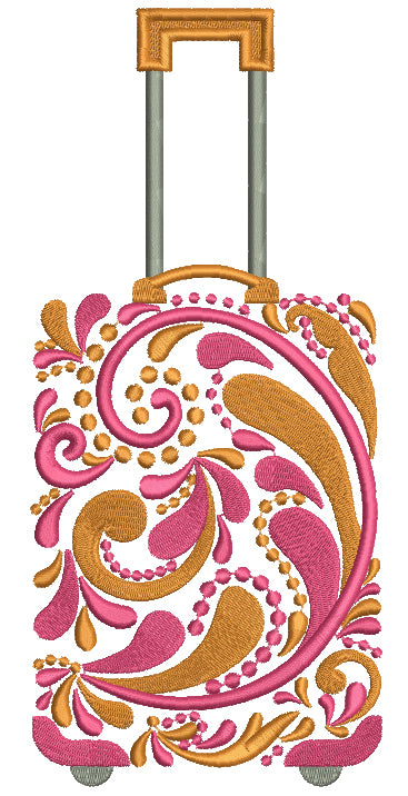 Ornate Luggage Filled Machine Embroidery Digitized Design Pattern