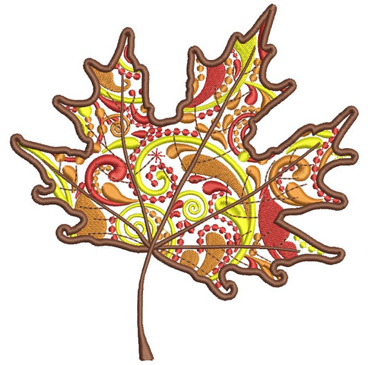 Ornate Maple Leaf Fall Filled Machine Embroidery Design Digitized Pattern